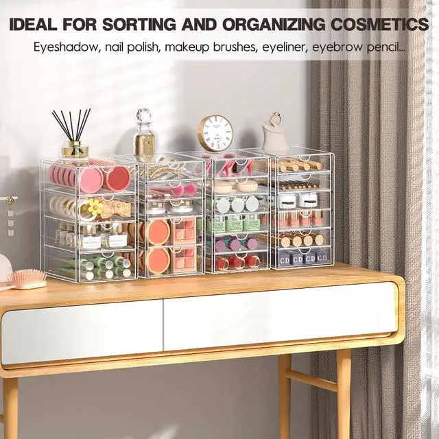 Alt view image 5 of 7 - Acrylic Drawer Organizers - 21 Drawers 4 Set - Clear Storage Drawers for Office Supplies - Stackable Makeup Organizer - Dustproof Desk Organizers for Makeup, Jewelry, Pen, Stationary