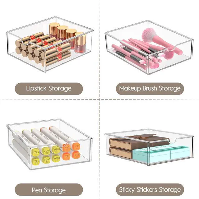 Alt view image 7 of 7 - Acrylic Drawer Organizers - 21 Drawers 4 Set - Clear Storage Drawers for Office Supplies - Stackable Makeup Organizer - Dustproof Desk Organizers for Makeup, Jewelry, Pen, Stationary