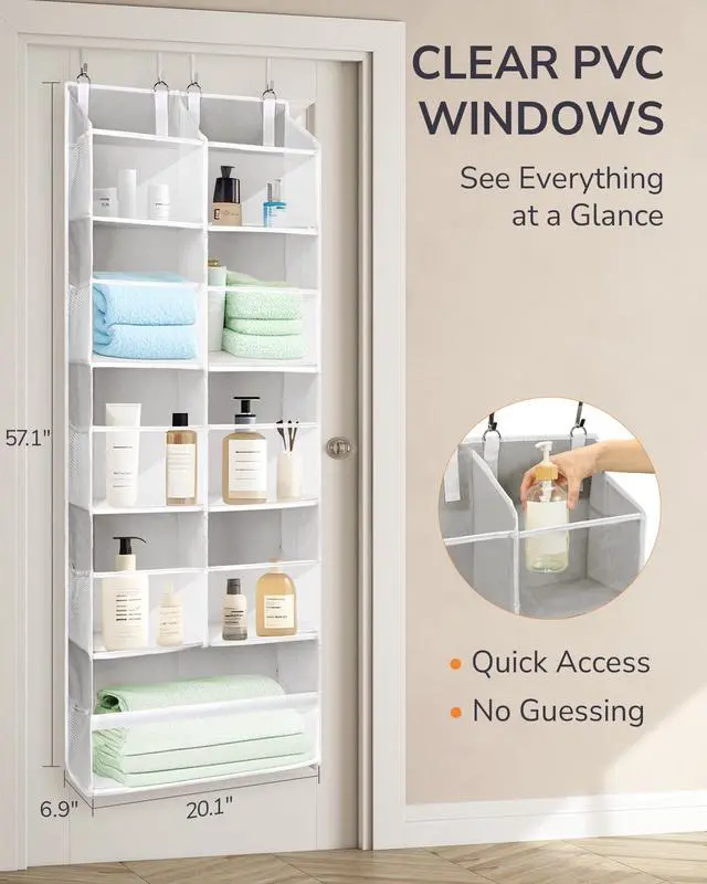 Alt view image 2 of 7 - Over the Door Organizer, 5-Tier Extra Large Hanging Storage with 10 Mesh Pockets, 100 lbs Capacity, Heavy Duty Door Organizer for Closet, Bedroom, Nursery Light Grey