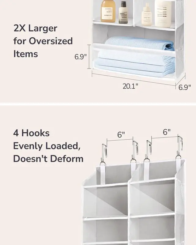 Alt view image 6 of 7 - Over the Door Organizer, 5-Tier Extra Large Hanging Storage with 10 Mesh Pockets, 100 lbs Capacity, Heavy Duty Door Organizer for Closet, Bedroom, Nursery Light Grey