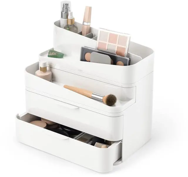 Main image of Glam Cosmetic Organizer, Versatile Storage Container With Removable Insert for Bathroom, Office and More, Large, White
