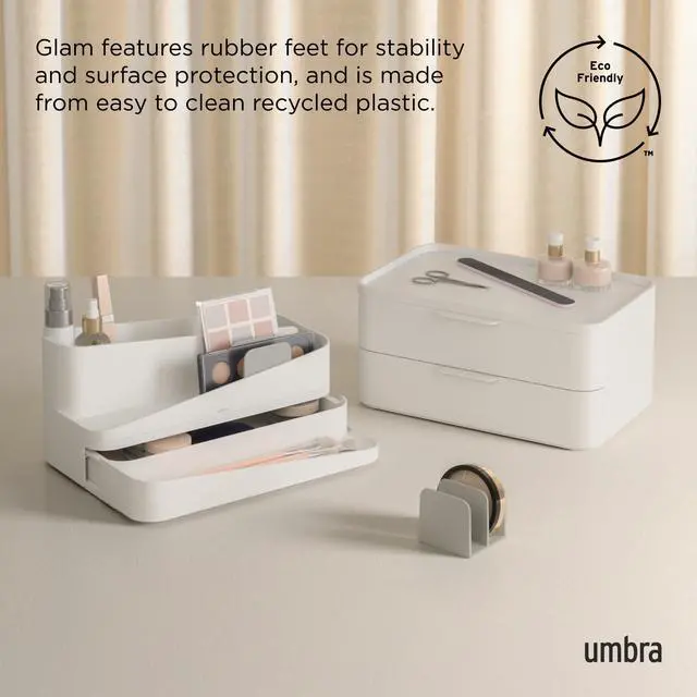Alt view image 6 of 6 - Glam Cosmetic Organizer, Versatile Storage Container With Removable Insert for Bathroom, Office and More, Large, White
