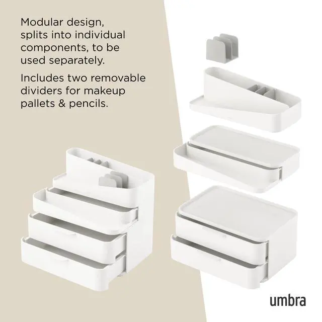 Alt view image 5 of 6 - Glam Cosmetic Organizer, Versatile Storage Container With Removable Insert for Bathroom, Office and More, Large, White