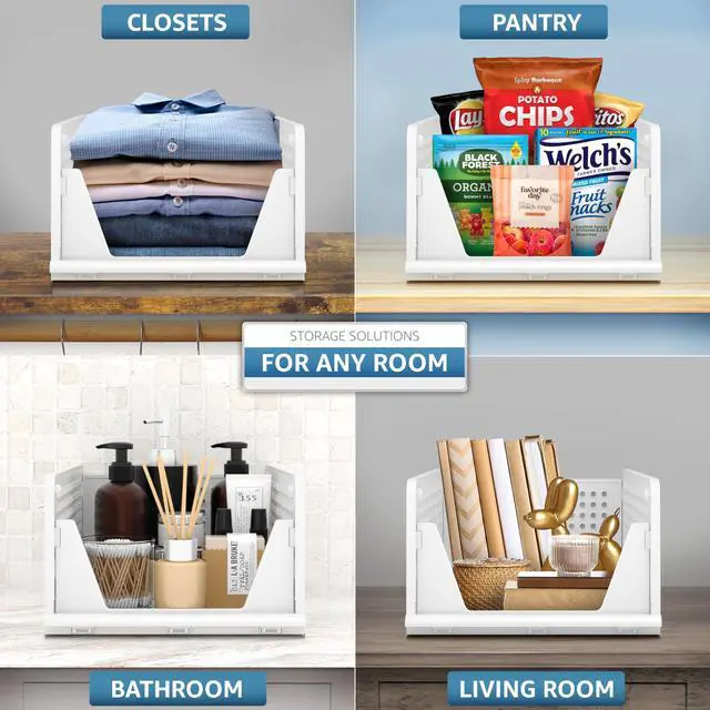 Alt view image 4 of 7 - 4 Pack Medium Shelf Organizer with Open Front Design Under Shelf for Closet Bathroom Kitchen Garage Plastic Stackable Storage Baskets