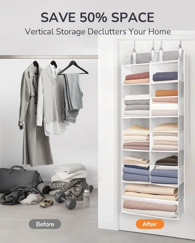 Alt view image 7 of 7 - Over the Door Organizer, 5-Tier Extra Large Hanging Storage with 10 Mesh Pockets, 100 lbs Capacity, Heavy Duty Door Organizer for Closet, Bedroom, Nursery Light Grey