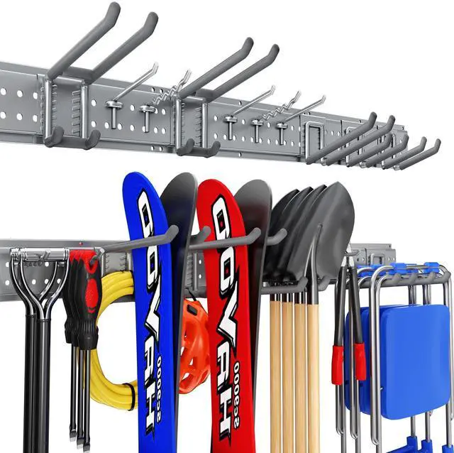 Main image of Garage Tool Organizer Wall Mount 49.5 inches with 10 Adjustable Heavy-Duty Hooks, Garage Organization, Garden Tool Storage Rack, Yard, and Shed, Holds Up to 400 lbs (Grey)