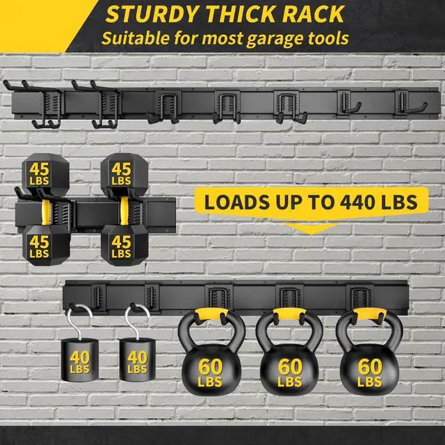Alt view image 2 of 6 - 48" Garage Tool Organizer Wall Mount, 440lbs Garden Garage Storage Garage Organization with Adjustable Heavy Duty Hanging Hooks, Yard Rack Hanger System Shovel Rake Broom Ladder Holder, Men Gift