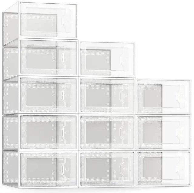 Main image of X-Large Shoe Storage Box Fit Size 11, Clear Plastic Stackable Shoe Organizer for Closet, Space Saving Foldable Shoe Rack Sneaker Container Bin Holder, 12 Pack Clear