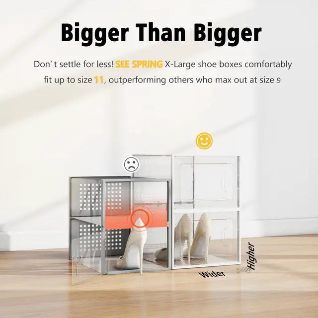 Alt view image 2 of 7 - X-Large Shoe Storage Box Fit Size 11, Clear Plastic Stackable Shoe Organizer for Closet, Space Saving Foldable Shoe Rack Sneaker Container Bin Holder, 12 Pack Clear