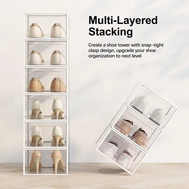 Alt view image 4 of 7 - X-Large Shoe Storage Box Fit Size 11, Clear Plastic Stackable Shoe Organizer for Closet, Space Saving Foldable Shoe Rack Sneaker Container Bin Holder, 12 Pack Clear