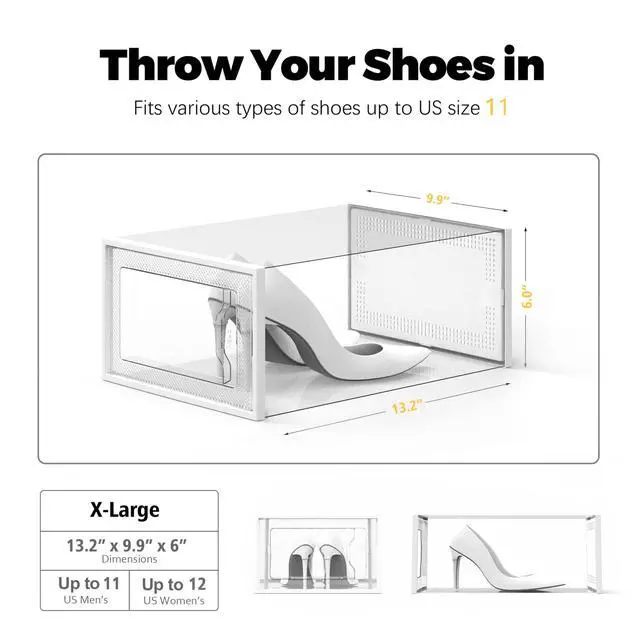 Alt view image 5 of 7 - X-Large Shoe Storage Box Fit Size 11, Clear Plastic Stackable Shoe Organizer for Closet, Space Saving Foldable Shoe Rack Sneaker Container Bin Holder, 12 Pack Clear