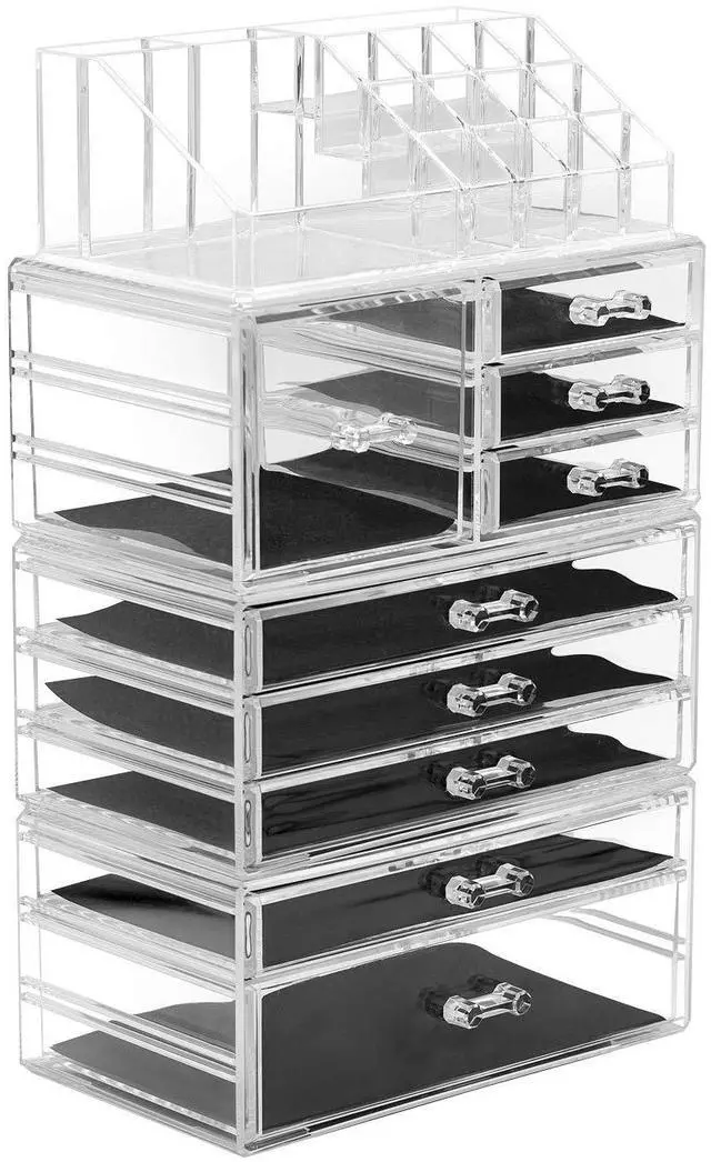 Main image of Large Clear Makeup Organizer - Detachable 4-Piece Jewelry & Make Up Organizers and Storage Set - Spacious Cosmetic Display Tower - Makeup Organizer for Vanity, Bathroom, Dresser & Countertop