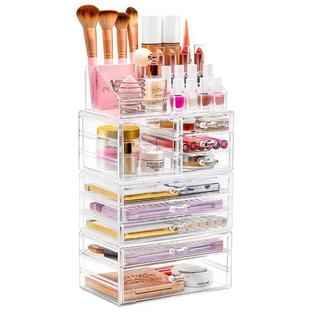 Alt view image 2 of 7 - Large Clear Makeup Organizer - Detachable 4-Piece Jewelry & Make Up Organizers and Storage Set - Spacious Cosmetic Display Tower - Makeup Organizer for Vanity, Bathroom, Dresser & Countertop