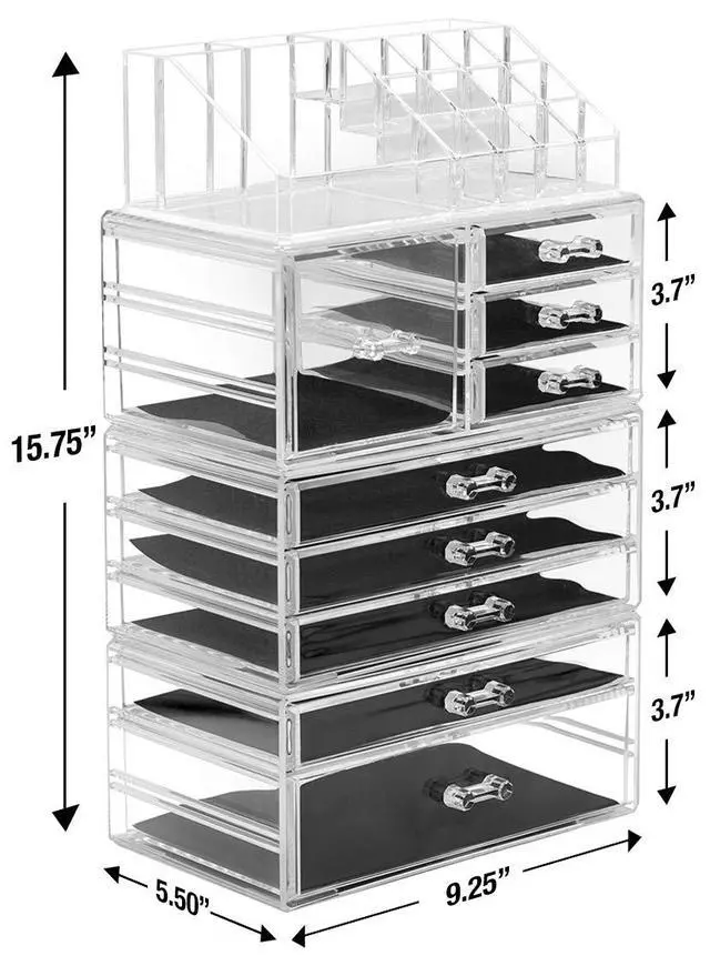 Alt view image 3 of 7 - Large Clear Makeup Organizer - Detachable 4-Piece Jewelry & Make Up Organizers and Storage Set - Spacious Cosmetic Display Tower - Makeup Organizer for Vanity, Bathroom, Dresser & Countertop