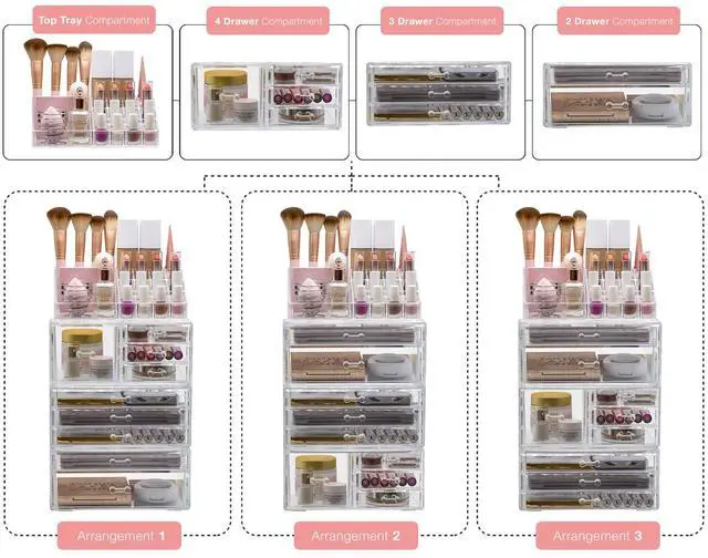 Alt view image 7 of 7 - Large Clear Makeup Organizer - Detachable 4-Piece Jewelry & Make Up Organizers and Storage Set - Spacious Cosmetic Display Tower - Makeup Organizer for Vanity, Bathroom, Dresser & Countertop