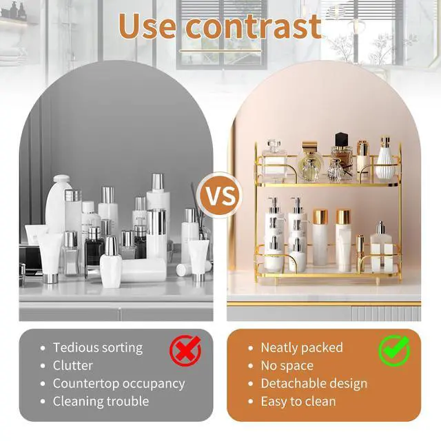 Alt view image 5 of 7 - 2 Tier Corner Bathroom Counter Organizer, Cosmetic Skincare Organizer, Bathroom Countertop Perfume Tray Vanity Organizer, Kitchen Spice Corner Storage Shelf
