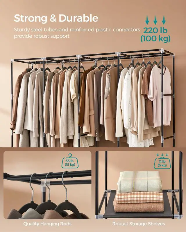 Alt view image 2 of 7 - Portable Closet, Wardrobe Closet Organizer with Cover, 4 Hanging Rods and Shelves, 4 Side Pockets, 17.7 x 66.9 x 65.7 Inches, Large Capacity for Bedroom, Living Room, Ink Black URYG094B02