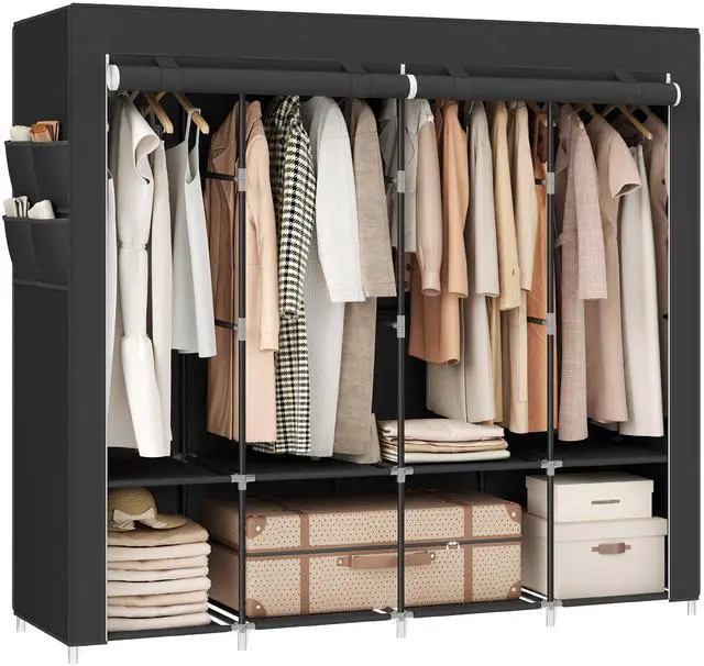 Main image of Portable Closet, Wardrobe Closet Organizer with Cover, 4 Hanging Rods and Shelves, 4 Side Pockets, 17.7 x 66.9 x 65.7 Inches, Large Capacity for Bedroom, Living Room, Ink Black URYG094B02