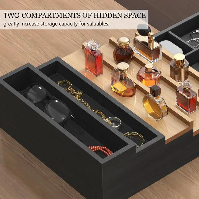 Alt view image 2 of 7 - Wooden Cologne Organizer for Men 5 Tier of Perfume Display Holder of Drawer & 2 Hidden Compartments Larger Storage Space Mens Perfume Organizer Shelf Stand,Gift for Man (5T-Black Walnut)