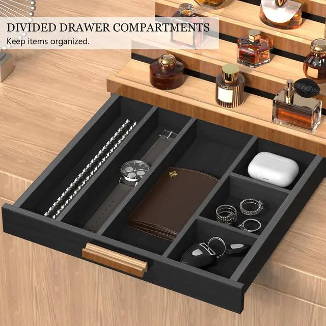 Alt view image 3 of 7 - Wooden Cologne Organizer for Men 5 Tier of Perfume Display Holder of Drawer & 2 Hidden Compartments Larger Storage Space Mens Perfume Organizer Shelf Stand,Gift for Man (5T-Black Walnut)