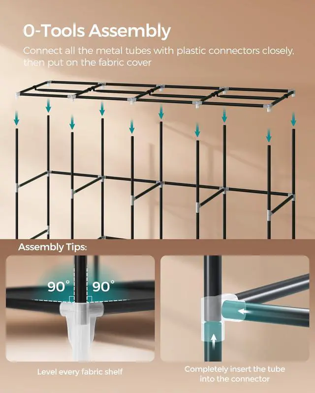 Alt view image 4 of 7 - Portable Closet, Wardrobe Closet Organizer with Cover, 4 Hanging Rods and Shelves, 4 Side Pockets, 17.7 x 66.9 x 65.7 Inches, Large Capacity for Bedroom, Living Room, Ink Black URYG094B02