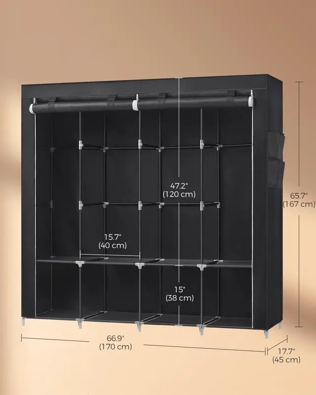 Alt view image 7 of 7 - Portable Closet, Wardrobe Closet Organizer with Cover, 4 Hanging Rods and Shelves, 4 Side Pockets, 17.7 x 66.9 x 65.7 Inches, Large Capacity for Bedroom, Living Room, Ink Black URYG094B02