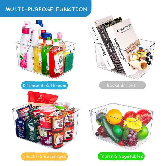 Alt view image 2 of 7 - Clear Plastic Storage Bins-8 Pcs Pantry Organizers and Storage Containers with 4 Large (11"x8"x6") and 4 Small Snack Containers, Home Organization for Bathroom, Kitchen, Closet and Office