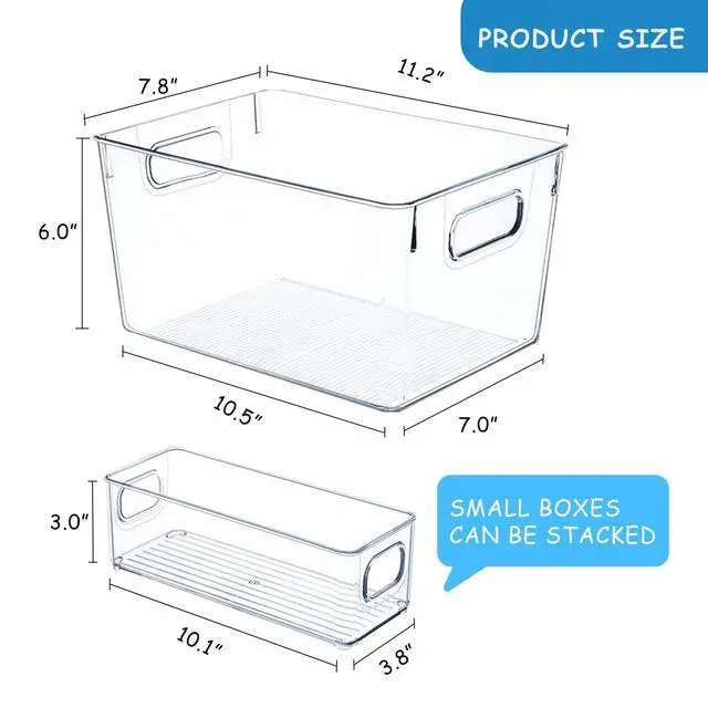 Alt view image 3 of 7 - Clear Plastic Storage Bins-8 Pcs Pantry Organizers and Storage Containers with 4 Large (11"x8"x6") and 4 Small Snack Containers, Home Organization for Bathroom, Kitchen, Closet and Office