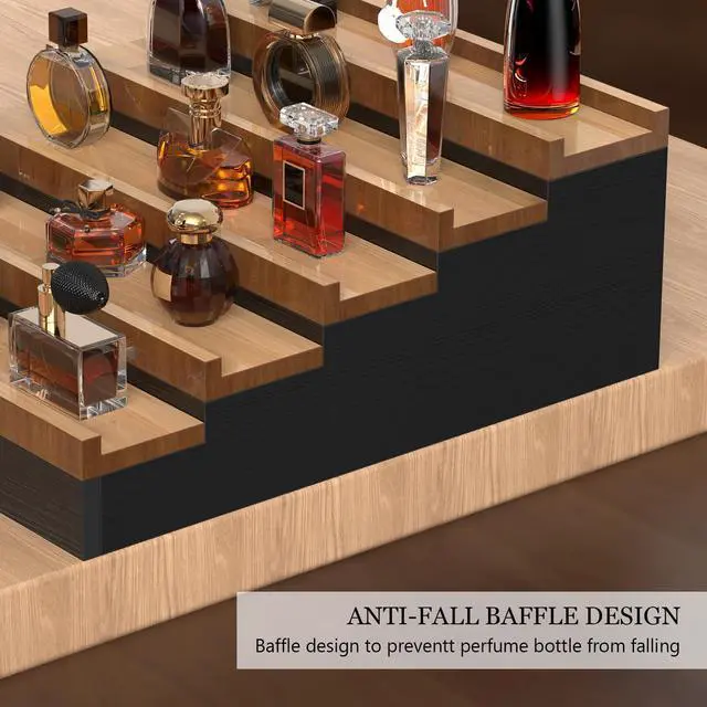Alt view image 5 of 7 - Wooden Cologne Organizer for Men 5 Tier of Perfume Display Holder of Drawer & 2 Hidden Compartments Larger Storage Space Mens Perfume Organizer Shelf Stand,Gift for Man (5T-Black Walnut)