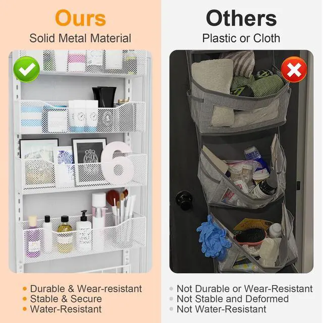 Alt view image 6 of 7 - Over the Door Organizer, 2 in 1 Metal Hanging Closet Organizer & Hat Rack with 4 Adjustable Baskets, 8 Hooks, 10 Clips, Behind The Door Storage for Bedroom, Bathroom, Entrance, Closet, Kitchen, White
