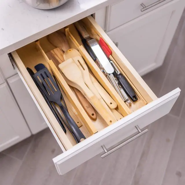Alt view image 2 of 7 - Drawer Divider 6 Pack, Bamboo Kitchen Dividers Organizers Adjustable 17''-22'', Wooden Dresser Separators for Nursery Organization Clothes Socks Underwear Baby Clothing, with Soft Foam Ends