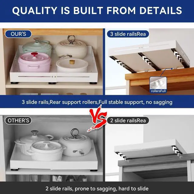 Alt view image 4 of 7 - Pull out Cabinet Organizer, Full Metal Expandable Width (14.8"-20.8") & Depth (12.4"-17.7") Adjustable Slide out Drawers, No Drill Adhesive Roll out Shelves for Kitchen Pantry, White