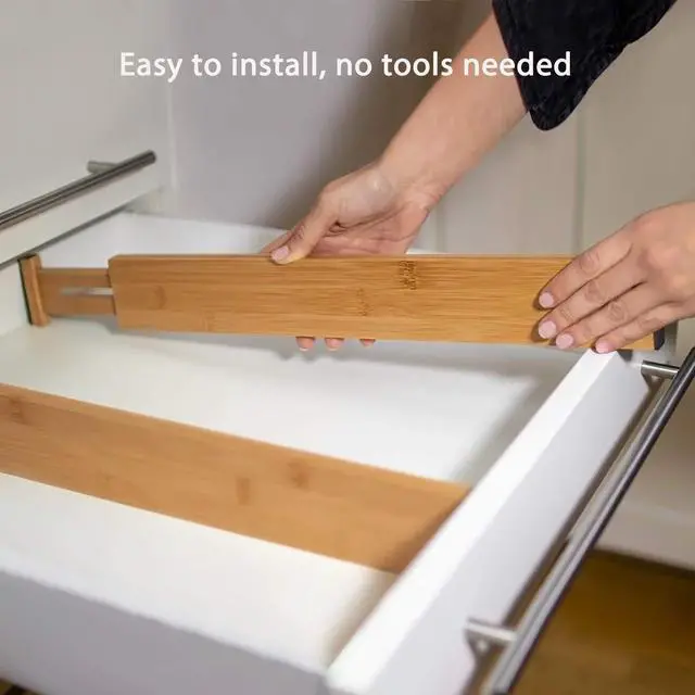 Alt view image 5 of 7 - Drawer Divider 6 Pack, Bamboo Kitchen Dividers Organizers Adjustable 17''-22'', Wooden Dresser Separators for Nursery Organization Clothes Socks Underwear Baby Clothing, with Soft Foam Ends
