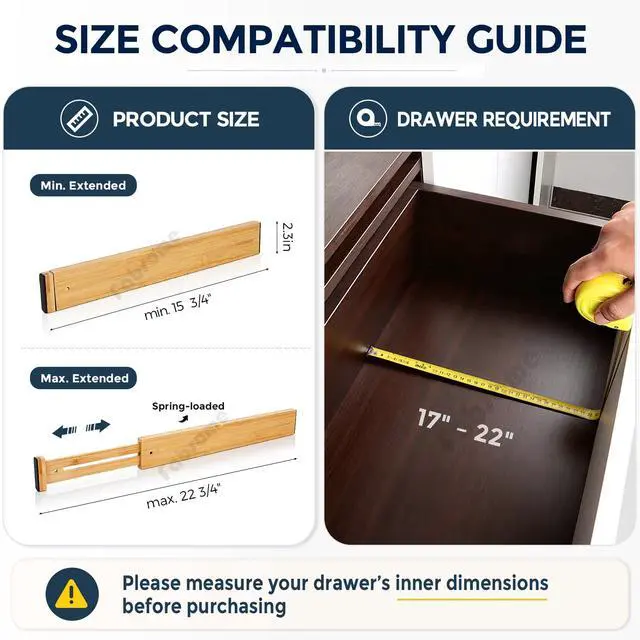 Alt view image 6 of 7 - Drawer Divider 6 Pack, Bamboo Kitchen Dividers Organizers Adjustable 17''-22'', Wooden Dresser Separators for Nursery Organization Clothes Socks Underwear Baby Clothing, with Soft Foam Ends