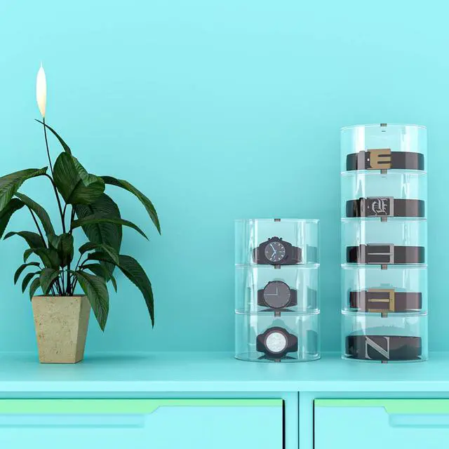Alt view image 2 of 7 - Belt Organizer, Acrylic 8 Layers Belt Case Storage Holder and Display for Accessories like Jewelry,Watch,Bracelets