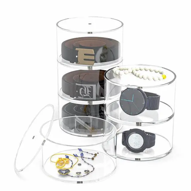 Alt view image 3 of 7 - Belt Organizer, Acrylic 8 Layers Belt Case Storage Holder and Display for Accessories like Jewelry,Watch,Bracelets
