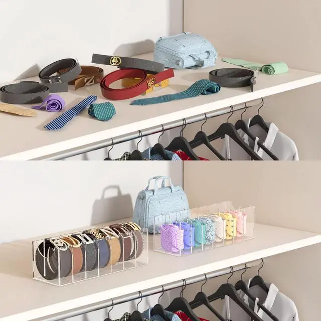 Alt view image 5 of 7 - Belt Organizer, Acrylic 7 Compartments Container Storage Holder, Clear Display Case for Closet Tie and Bow Tie