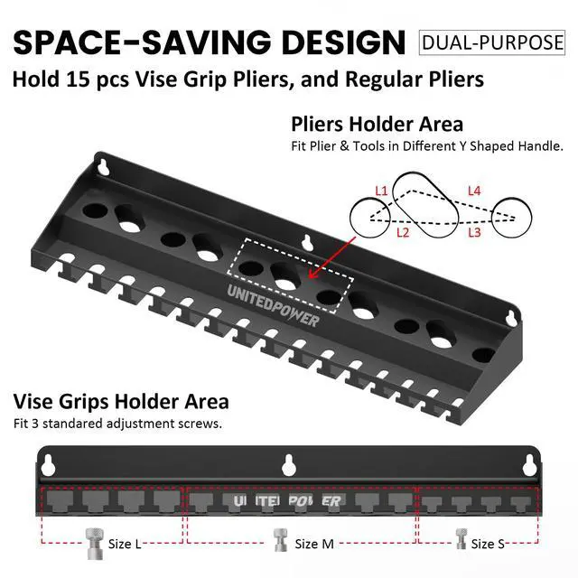 Alt view image 3 of 7 - Vise Grip Holder, Wall Mount Pliers Storage Rack Organizer for Workshop, Shed, Garage, Stores up to 15 Vises or 11 Pliers