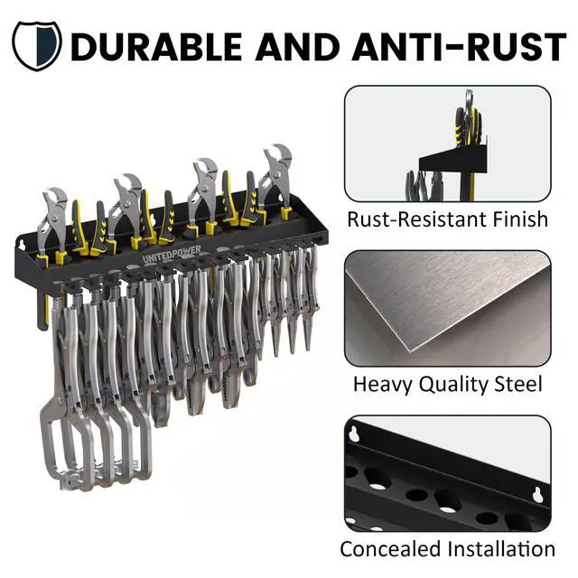 Alt view image 4 of 7 - Vise Grip Holder, Wall Mount Pliers Storage Rack Organizer for Workshop, Shed, Garage, Stores up to 15 Vises or 11 Pliers