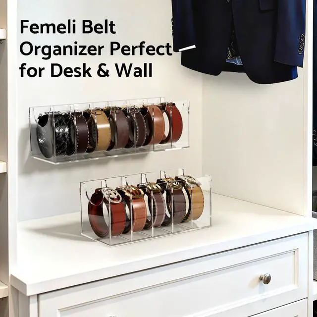 Alt view image 7 of 7 - Belt Organizer, Acrylic 7 Compartments Container Storage Holder, Clear Display Case for Closet Tie and Bow Tie