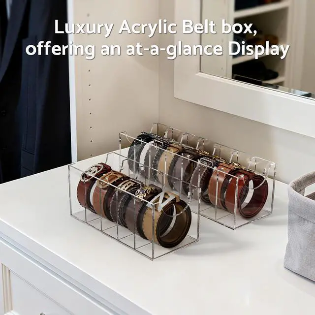 Alt view image 6 of 7 - Belt Organizer, Acrylic 7 Compartments Container Storage Holder, Clear Display Case for Closet Tie and Bow Tie