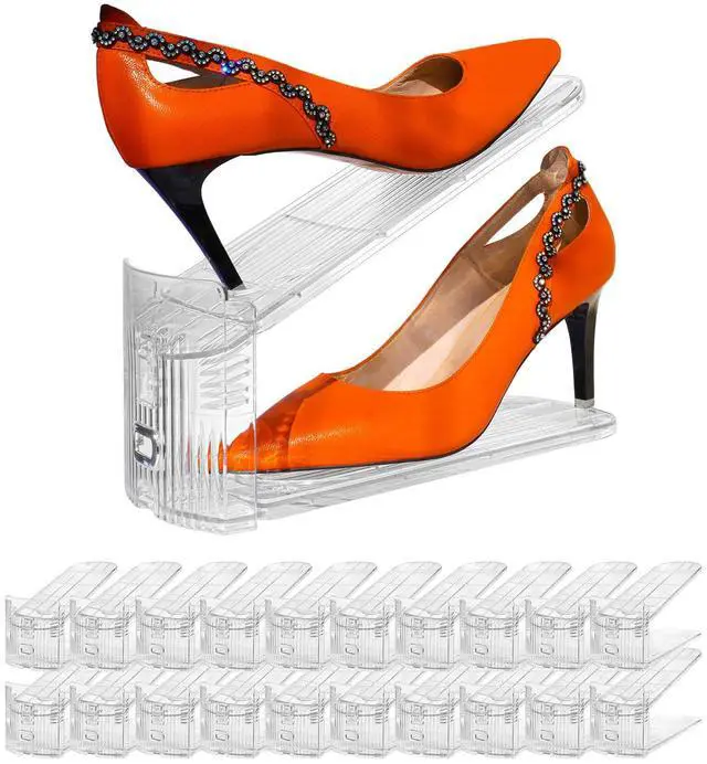 Main image of Shoe Slots Organizer, 20PCS Adjustable Double Layer Stack Shoe Rack, 50% Space-Saving Storage Rack Holder, Transparent