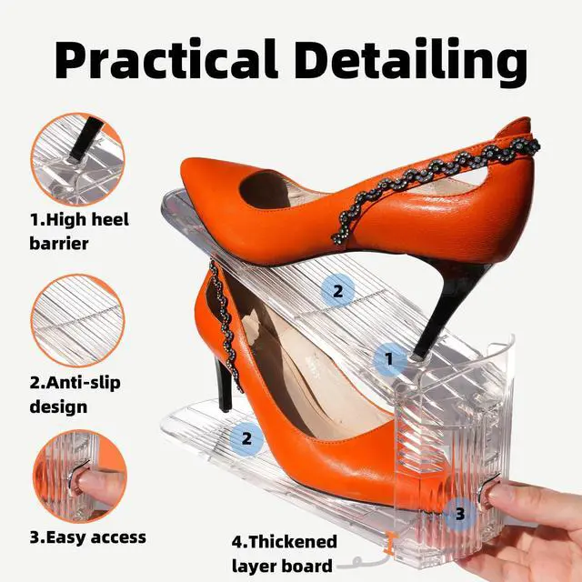 Alt view image 5 of 7 - Shoe Slots Organizer, 20PCS Adjustable Double Layer Stack Shoe Rack, 50% Space-Saving Storage Rack Holder, Transparent
