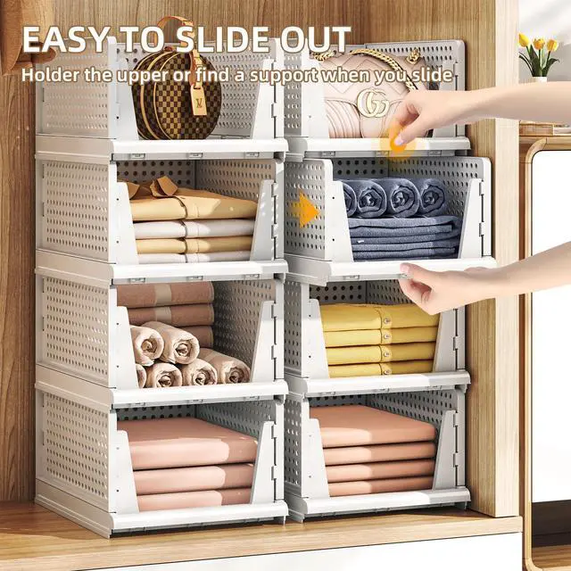 Alt view image 4 of 7 - 5 Packs Stackable Plastic Storage Basket for Closet Foldable Closet Organizers and Storage Bins for Shelves Storage Drawer Container for Clothes, Wardrobe, Pantry, 5L