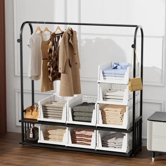 Alt view image 6 of 7 - 5 Packs Stackable Plastic Storage Basket for Closet Foldable Closet Organizers and Storage Bins for Shelves Storage Drawer Container for Clothes, Wardrobe, Pantry, 5L