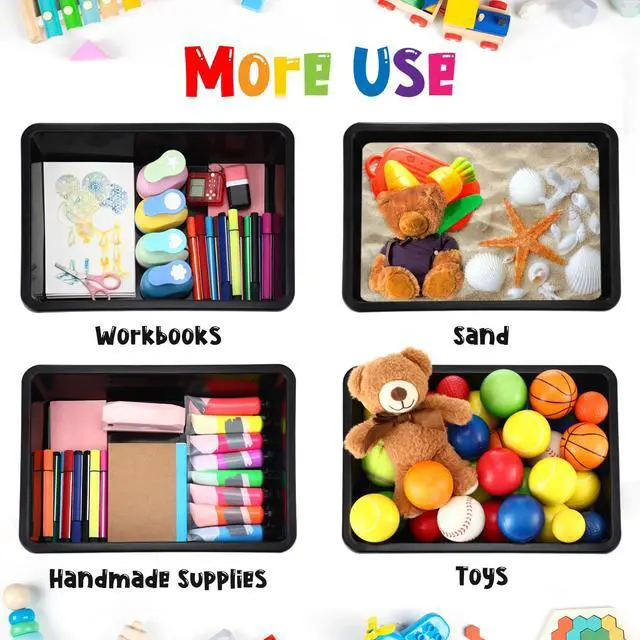 Alt view image 4 of 7 - 10 Pcs Flat Storage Organizer Tray Bin Paper Tray for Classroom Plastic Stackable File Organizer for School Office Teacher Book Organization(Black,13.78 x 9.84 x 3.15 Inch)