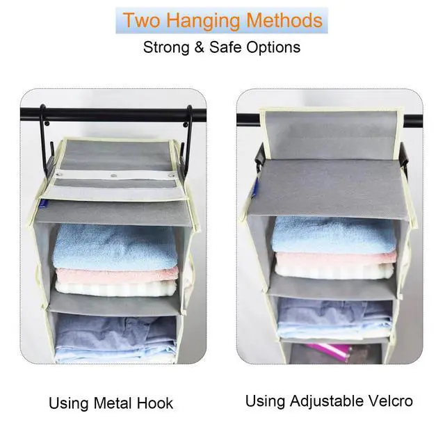 Alt view image 3 of 6 - 2 Pack Large-Sized Hanging Shoe Organizer 8-Shelf, Hanging Closet Organizer with 8 Side Pockets, Wider Hanging Shelves for Storage Shoes Clothes 9" W × 11.8" D× 48" H, Grey.
