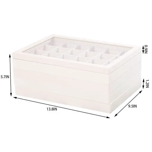 Alt view image 2 of 7 - Set of 5 Stackable Jewelry Organizer Tray Necklace Earring Box Storage Ring Bracelet Display Holder (beige(ring+necklace+12girds+24girds+The glass lid))