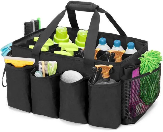 Main image of Extra-Large Cleaning Caddy, Organizer with Handles for Cleaning Tools & Products Storage, Large Capacity Tote Bag for Car, Home & Housekeeping Work, Black