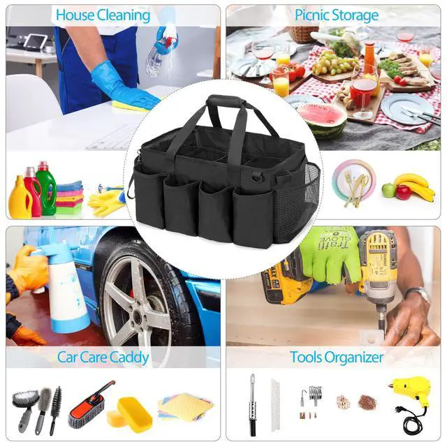 Alt view image 7 of 7 - Extra-Large Cleaning Caddy, Organizer with Handles for Cleaning Tools & Products Storage, Large Capacity Tote Bag for Car, Home & Housekeeping Work, Black